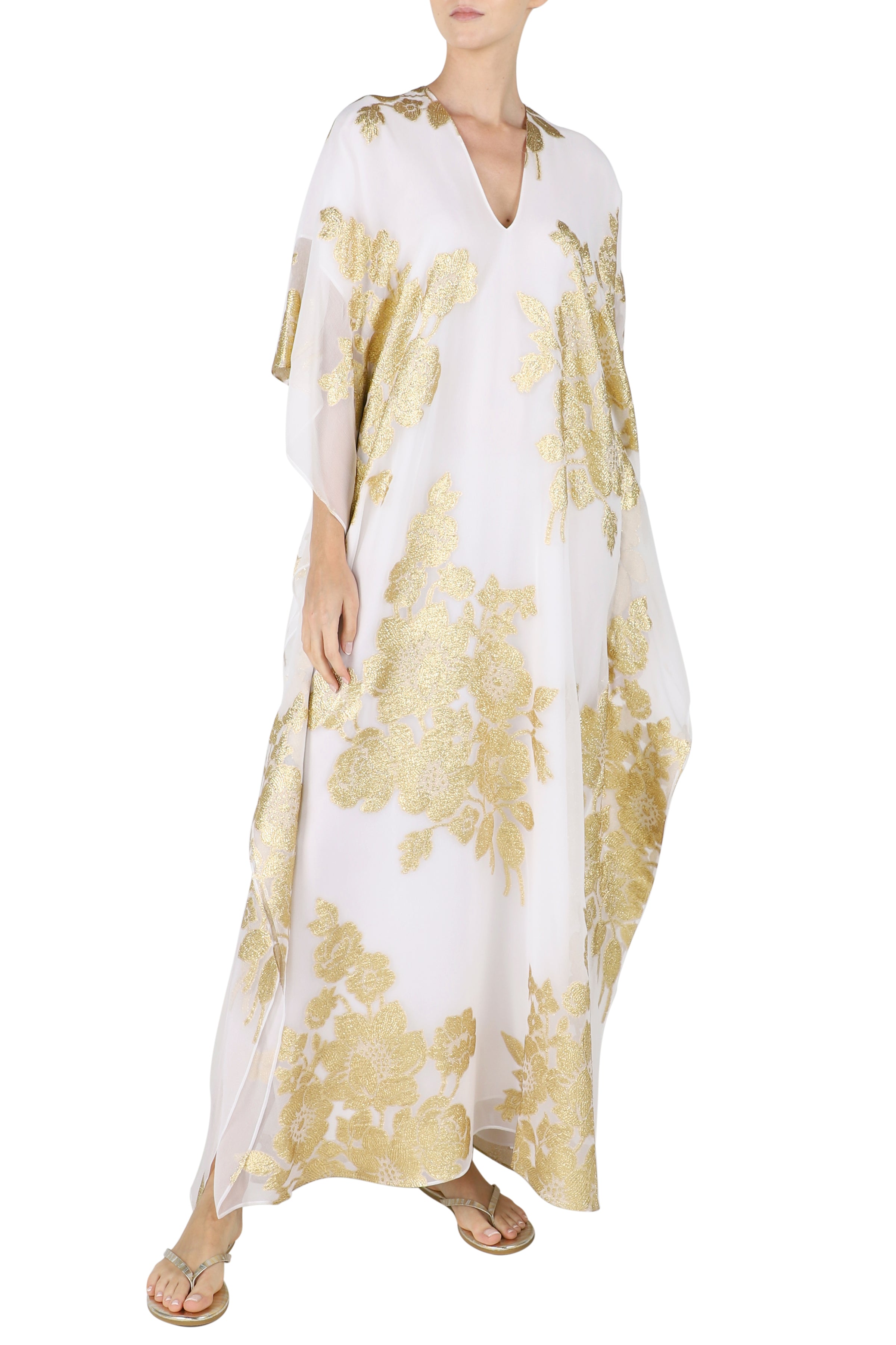 Rose Flower Metallic Boubou Caftan – Marie France Van Damme