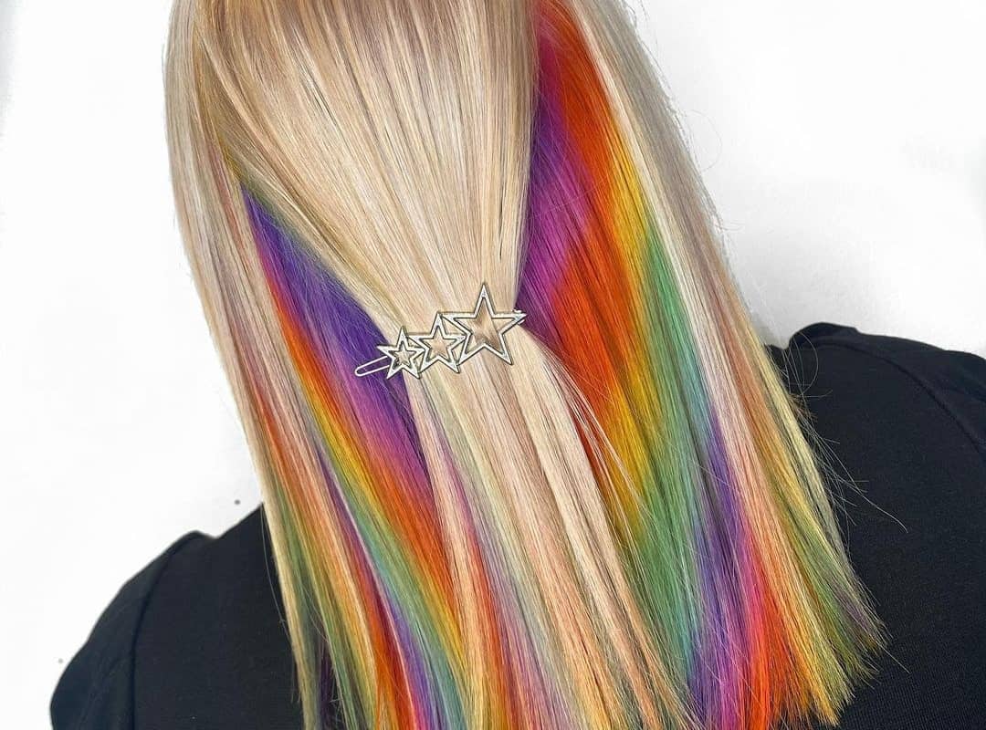 Light Blonde Hair with a Rainbow Underneath