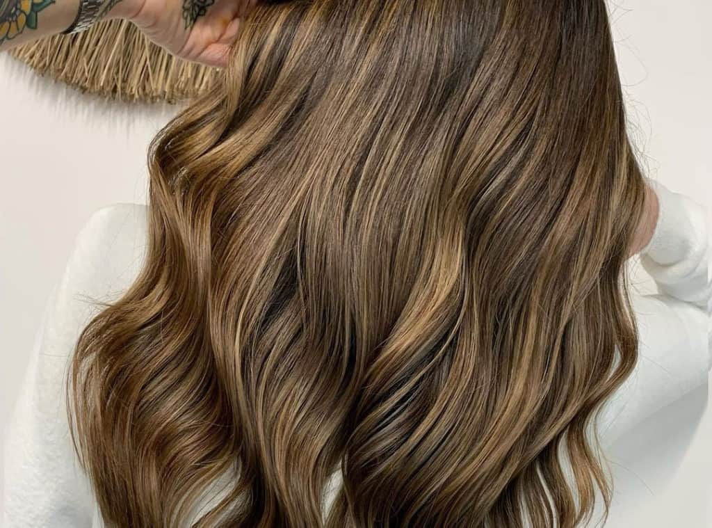 brown balayage with honey highlights