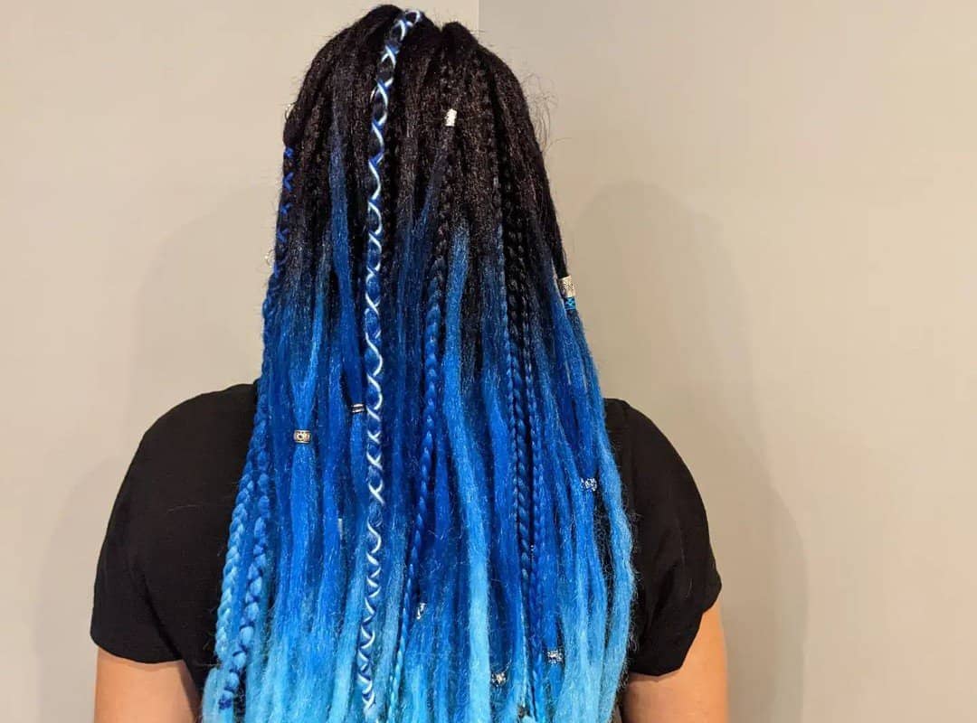 girl with black and blue gradient dyed dreads