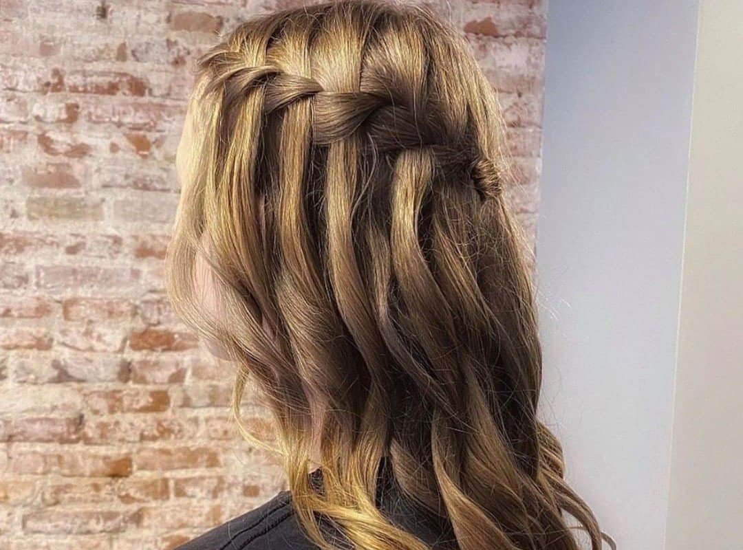 girl with brown waterfall braid