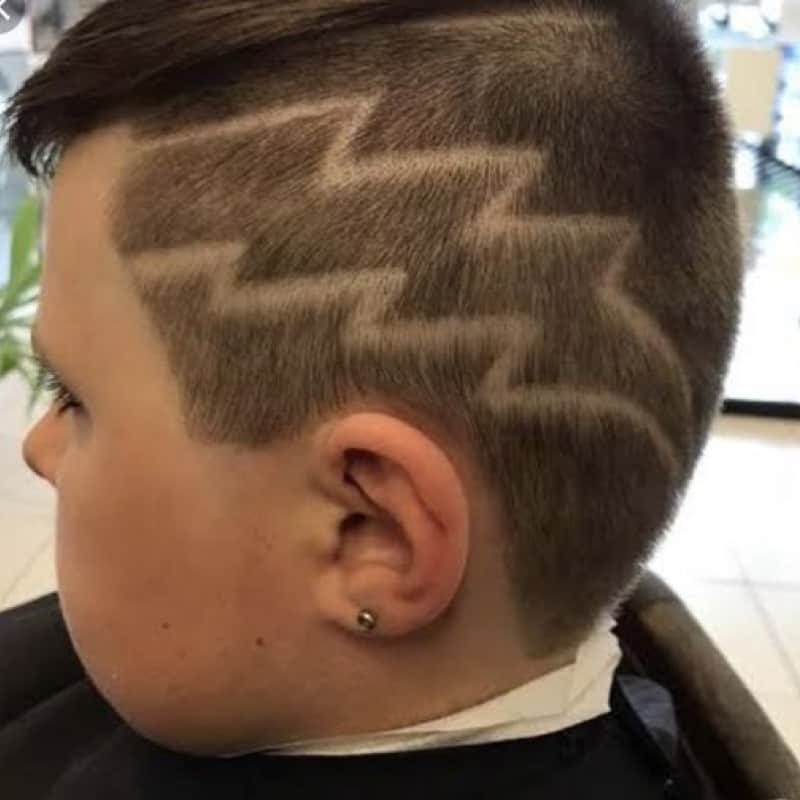 Boy with a lightning bolt hairstyle