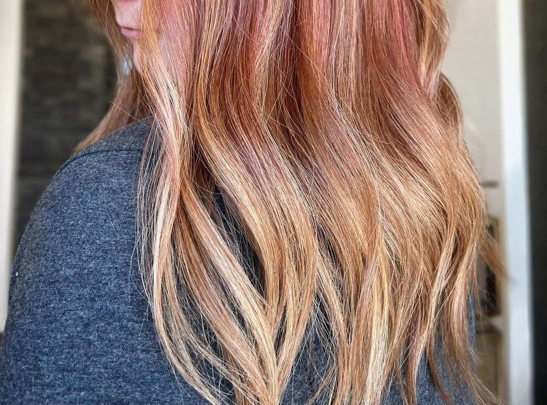 Natural red to blonde balayage hair color