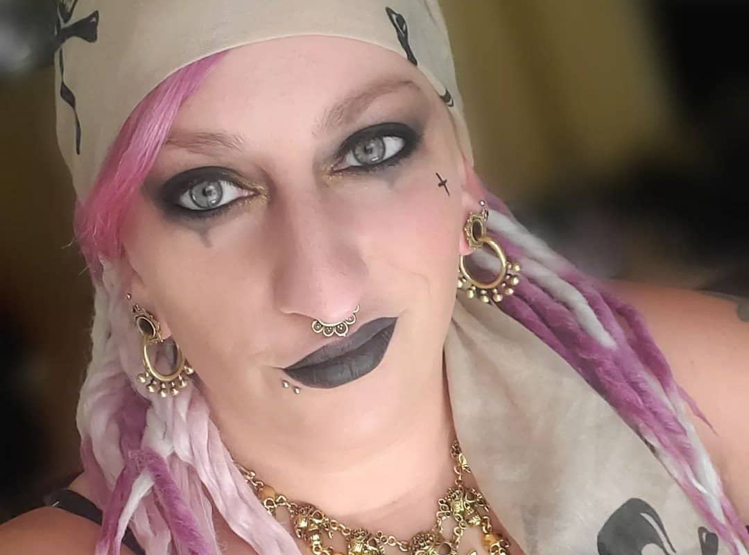 woman with pink and white punk rocker dyed dreads