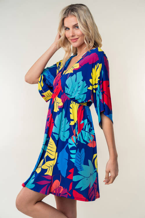 White Birch Full Size Printed V-Neck Mini Dress-2