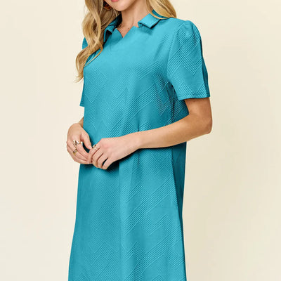 Picture of Double Take Full Size Texture Collared Neck Short Sleeve Dress