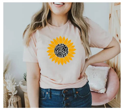 Picture of Leopard Sunflower T-shirt, Thanksgiving Shirt, Halloween Tee, Fall Shirt, Garden Shirt, Pumpkin Top, Gift For Her, Mom Shirt, Floral Shirt