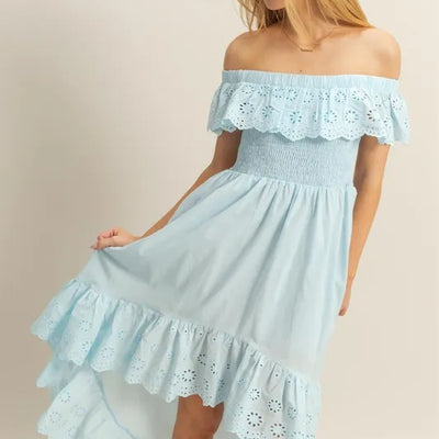 Picture of HYFVE High-Low Eyelet Ruffled Off-Shoulder Dress