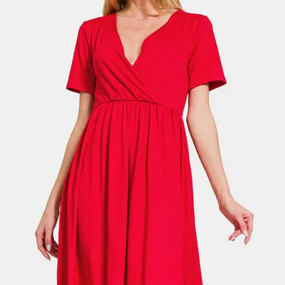 Picture of Zenana Surplice Short Sleeve Brushed DTY Dress