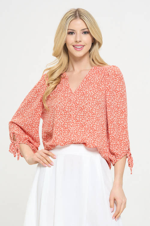 Print Top with Self Tie Sleeves-0