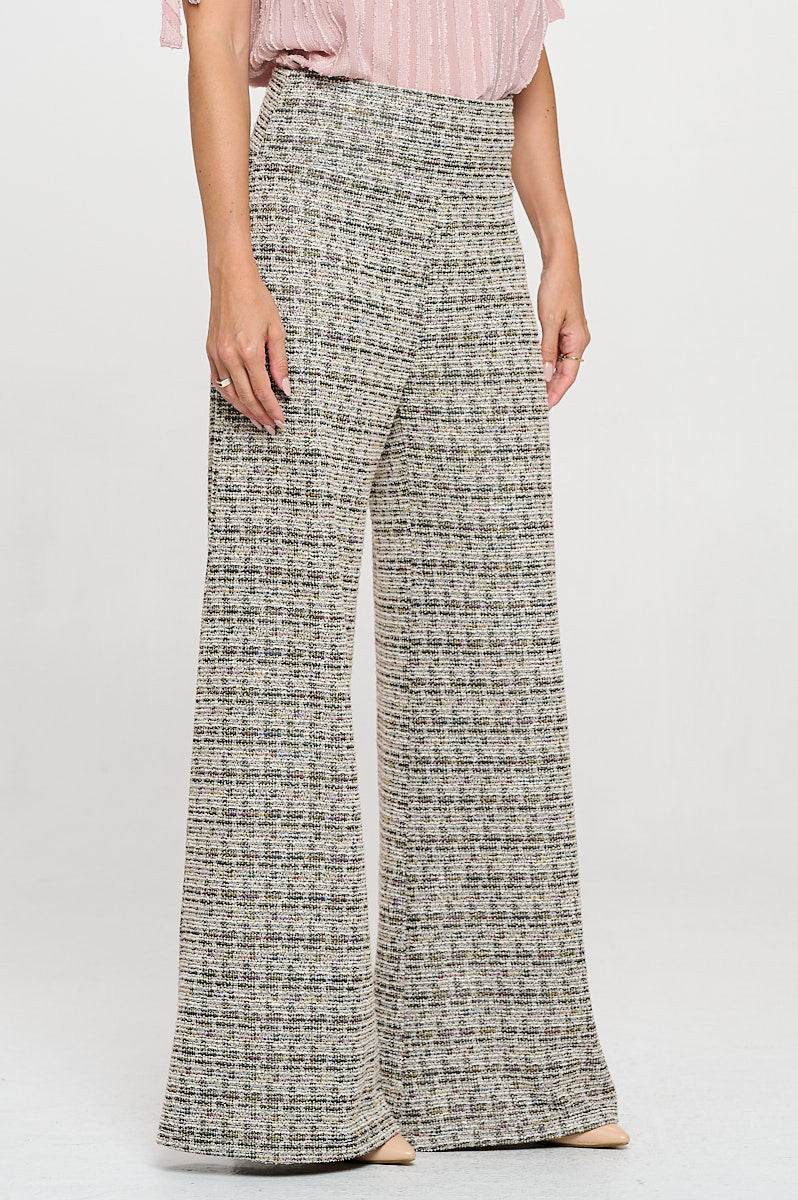 Plaid Tweed Knit with Wide Leg Pants-1