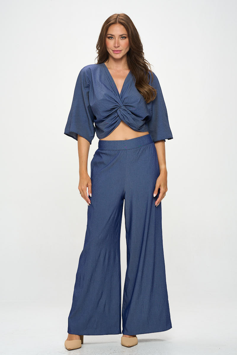 Solid Tencel Short Sleeve Top with Front Twist-4