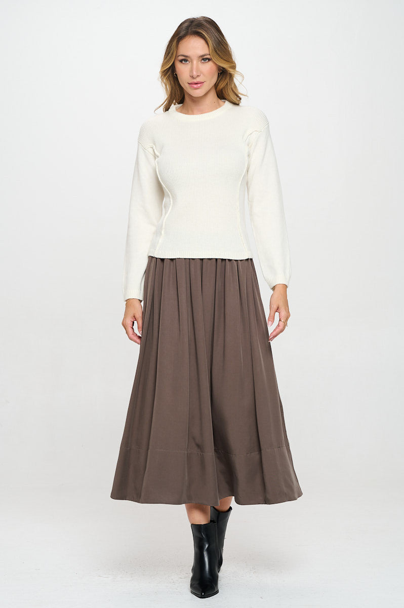 Rib Knit Solid Long Sleeve Pullover Sweater-4