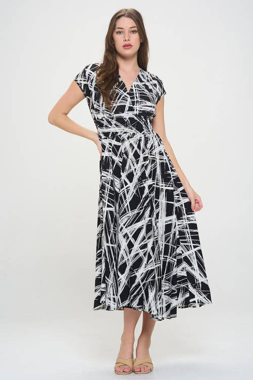 Abstract V neck Sleeveless Maxi Dress with Slit-1