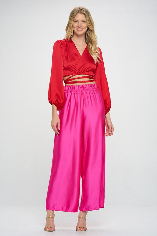 Silky Satin Wrap Crop Top with Tie-4