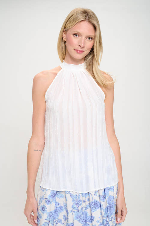 Sheer Textured Halter Tie neck Sleeveless Top-0