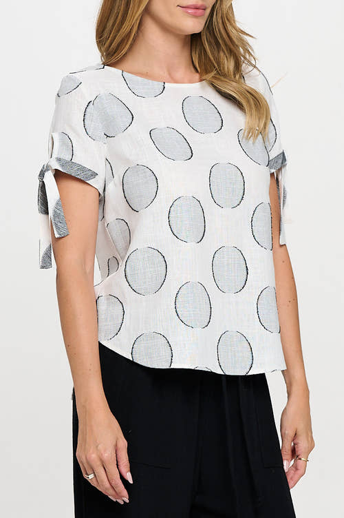Polka Dot Short Sleeve Top with Tie Sleeve-2