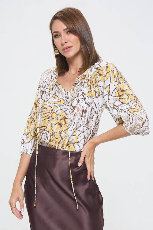 Print V neck 3/4 Sleeve-1