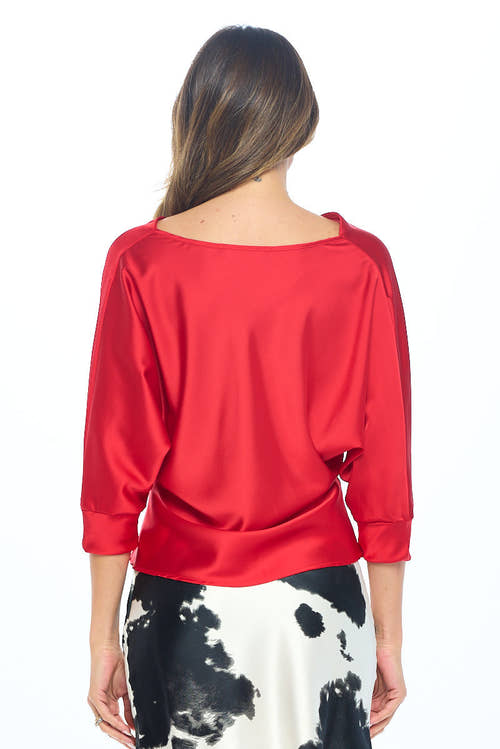 Satin Vibrant Cowl neck 3/4 Sleeve Top-2