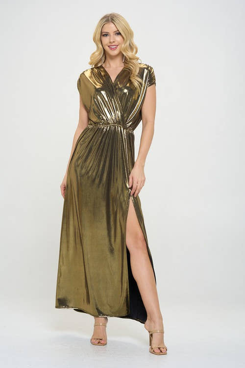 Sleeveless Metallic Maxi Dress-2