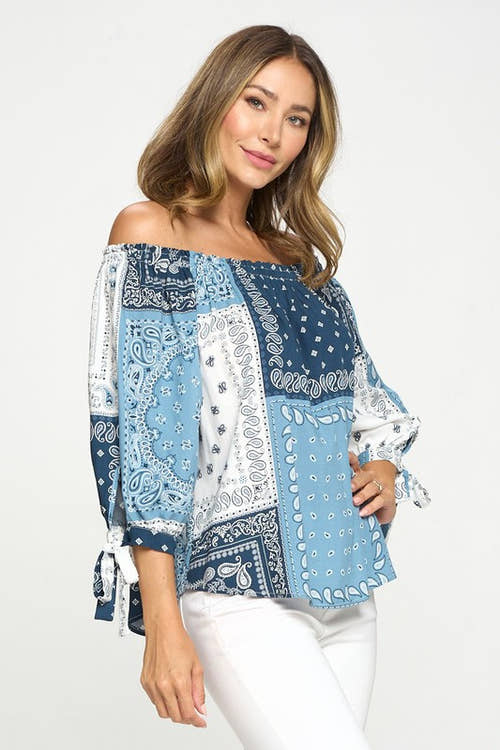 BANDANA PRINT OFF THE SHOULDER TOP-2