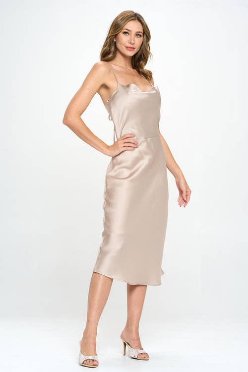Satin Bias Midi Dress with Criss Cross Back-2