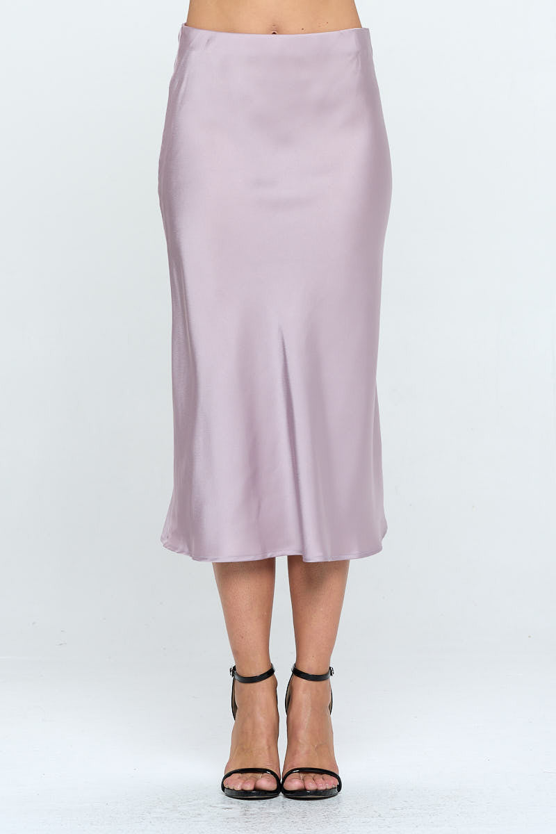 Solid Stretch Satin Midi Skirt-0