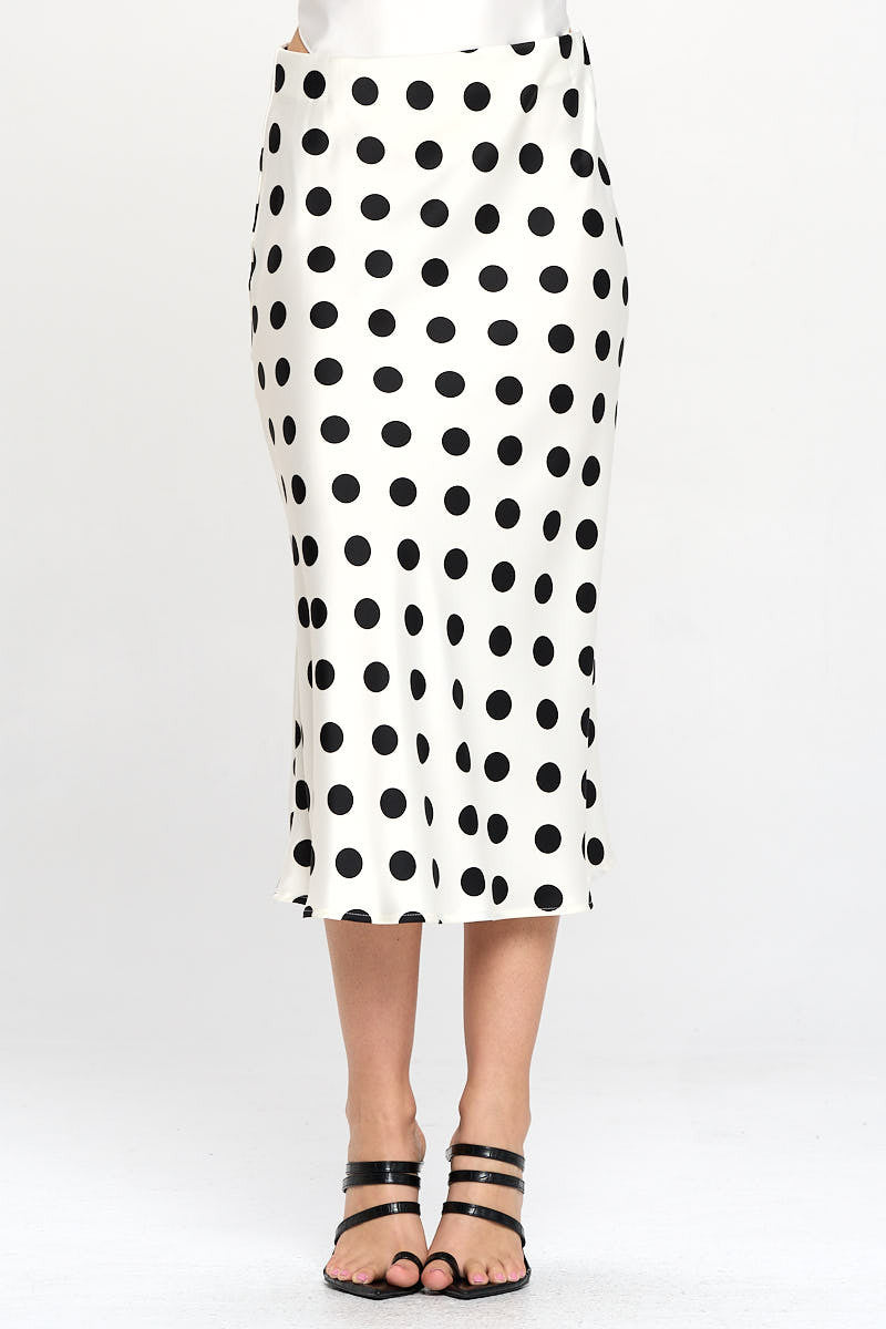 Polka Dot Satin Midi Skirt-0