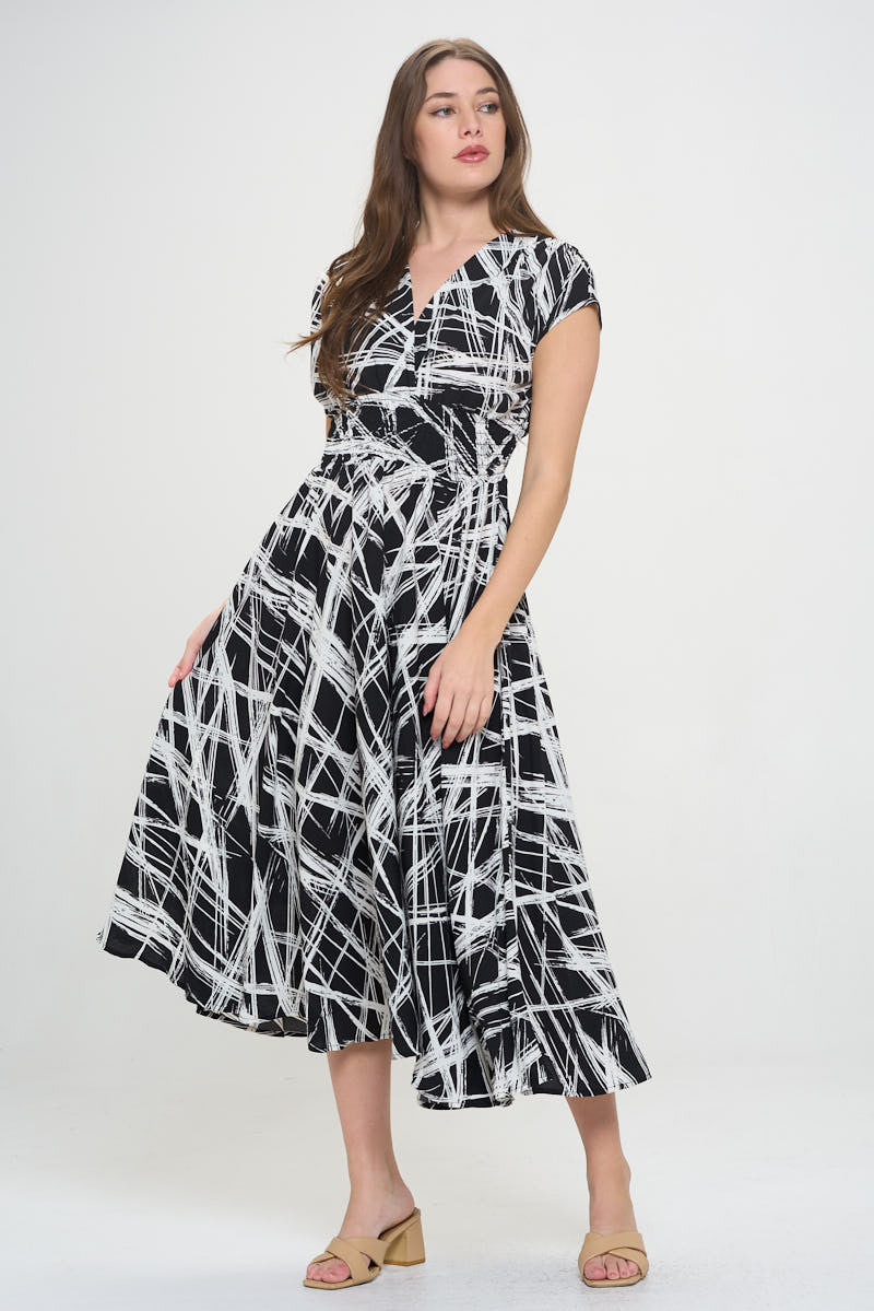 Abstract V neck Sleeveless Maxi Dress with Slit-2