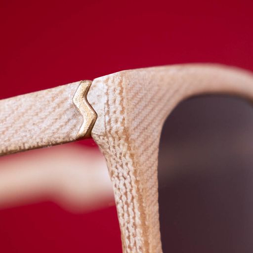 Detail image of Mosevic Logo on undyed denim sunglasses