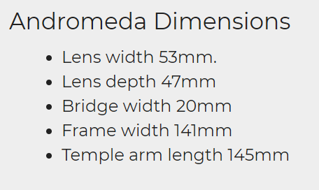 A snapshot of the Mosevic Andromeda handmade frames dimensions