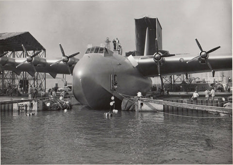 Image of the spruce goose showing the sheer size of it. Our handmade sunglasses frames made from hardened denim are much smaller.