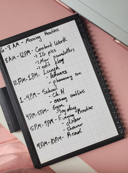 An hourly schedule from 6AM-10PM on a Mini Wipebook Pro+