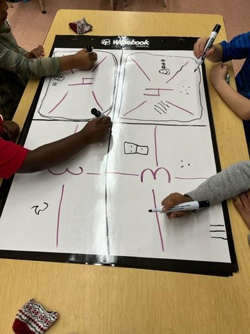 Students work together on a Flipchart working on numbers