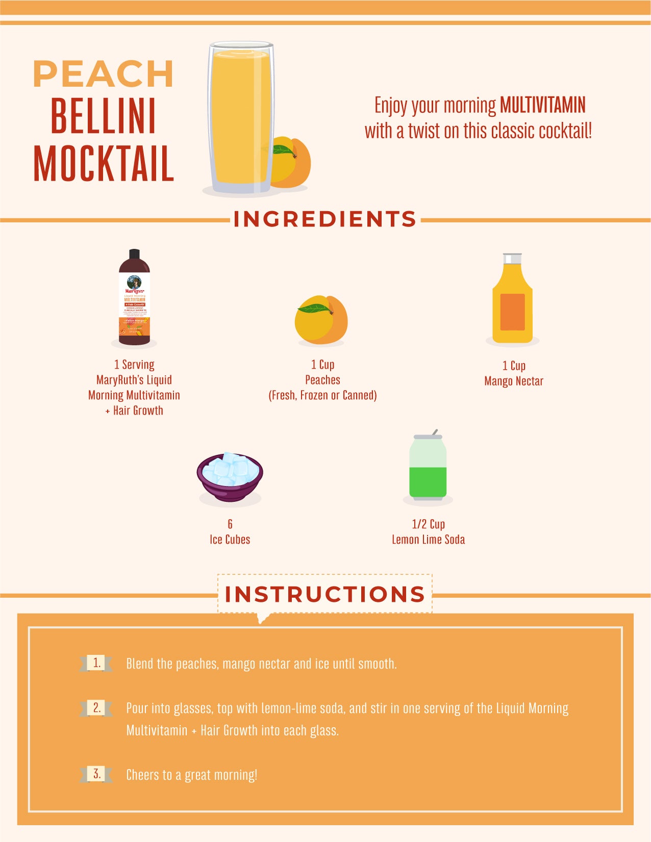 Peach Bellini Mocktail Recipe Card
