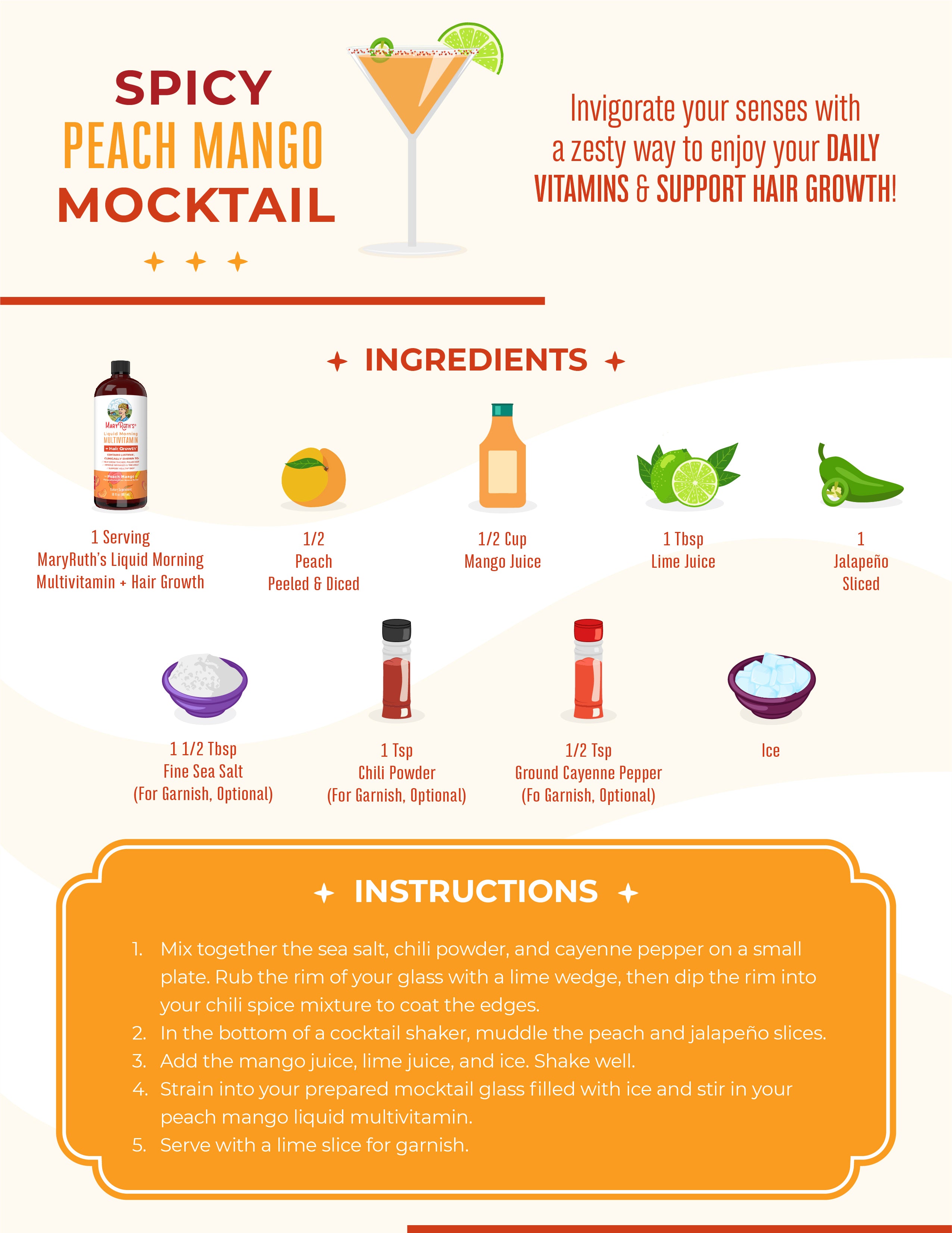 Spicy Peach Mango Mocktail Recipe Card