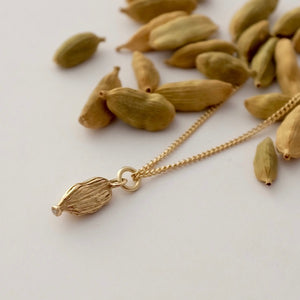 Solid Gold Cardamom Necklace with Diamond by Joy Everley