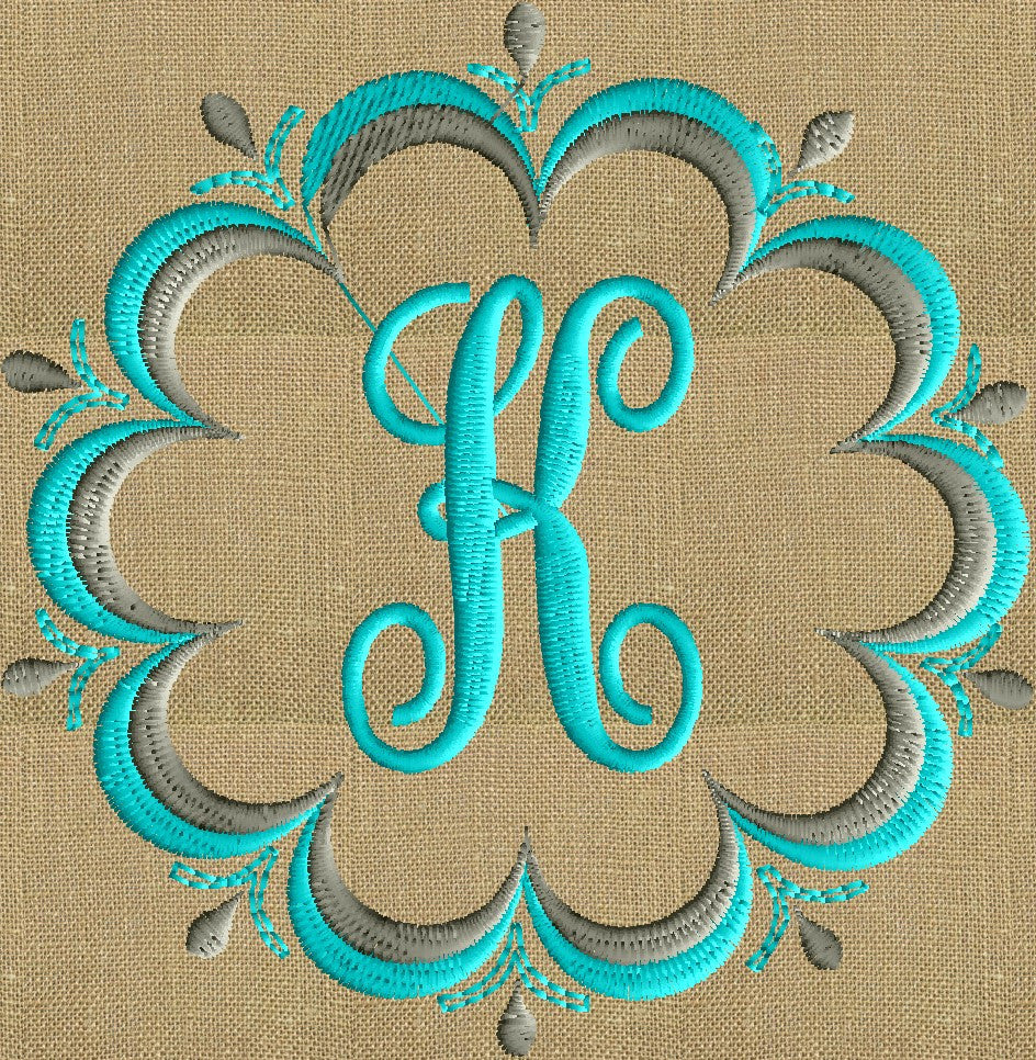Double Scalloped Font Frame Monogram Embroidery Design Font not includ ...