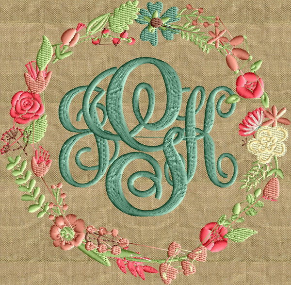 Floral Font Frame Monogram Embroidery Design - Font not included - LAR ...