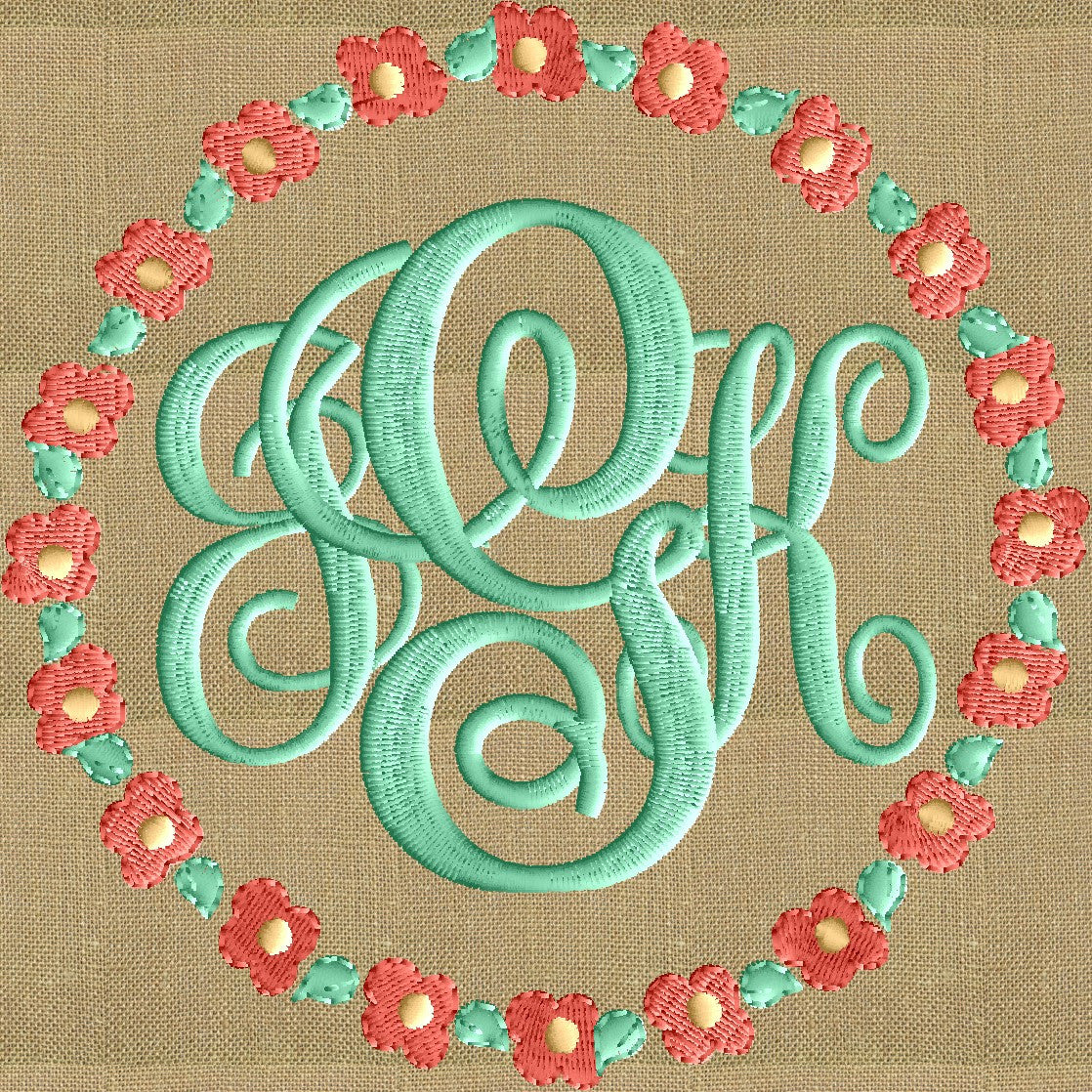 Posy Flower Round Font Frame Monogram Embroidery Design - Font not inc ...