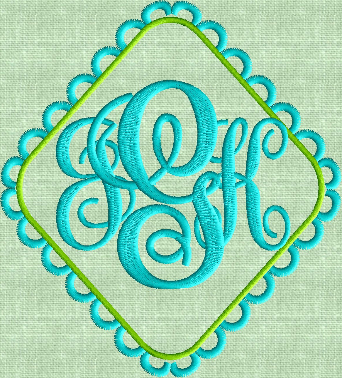 Scalloped Diamond Font Frame Monogram Embroidery Design - Font not inc ...