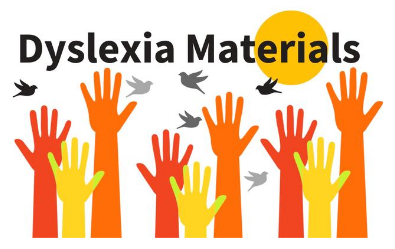 Colorful hands raising for dyslexia materials