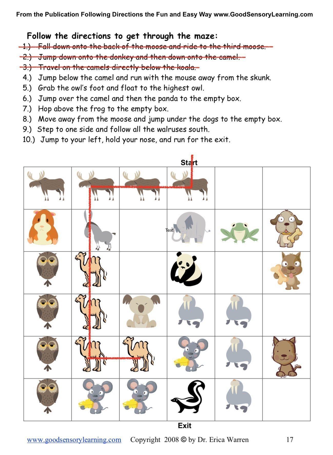 following directions worksheets intermediate good sensory learning