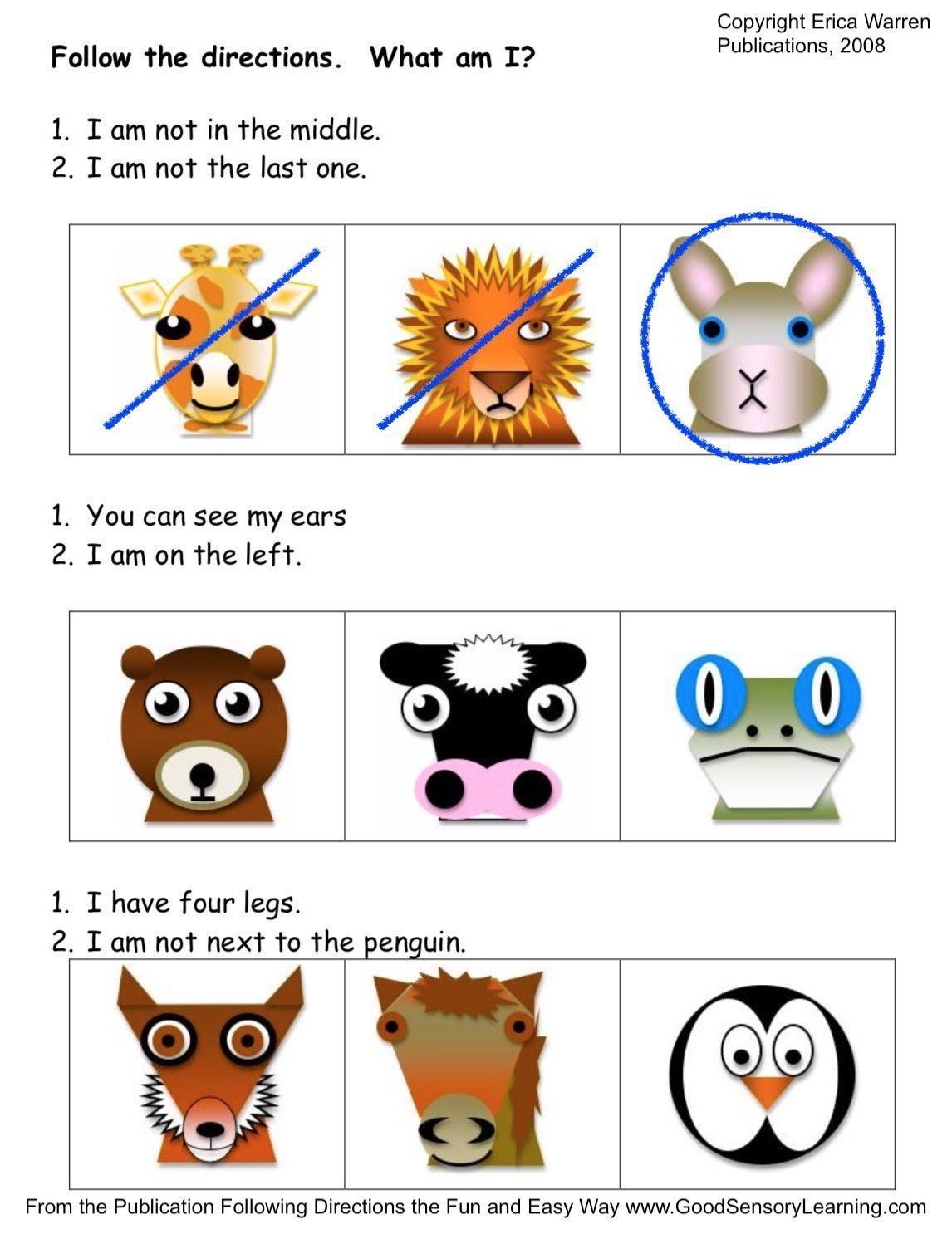 Following Directions Worksheet - Activities Primary – Good Sensory For Following Directions Worksheet Middle School