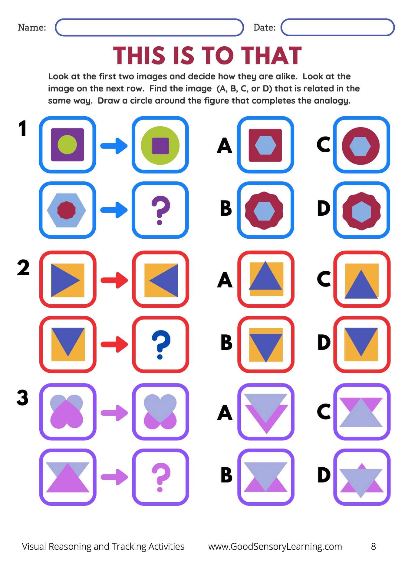 Visual Reasoning and Tracking Activities – Good Sensory Learning