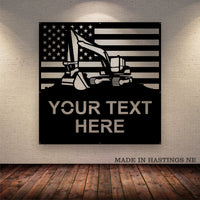 Excavator American Flag - Metal Sign Monogram - Free Shipping