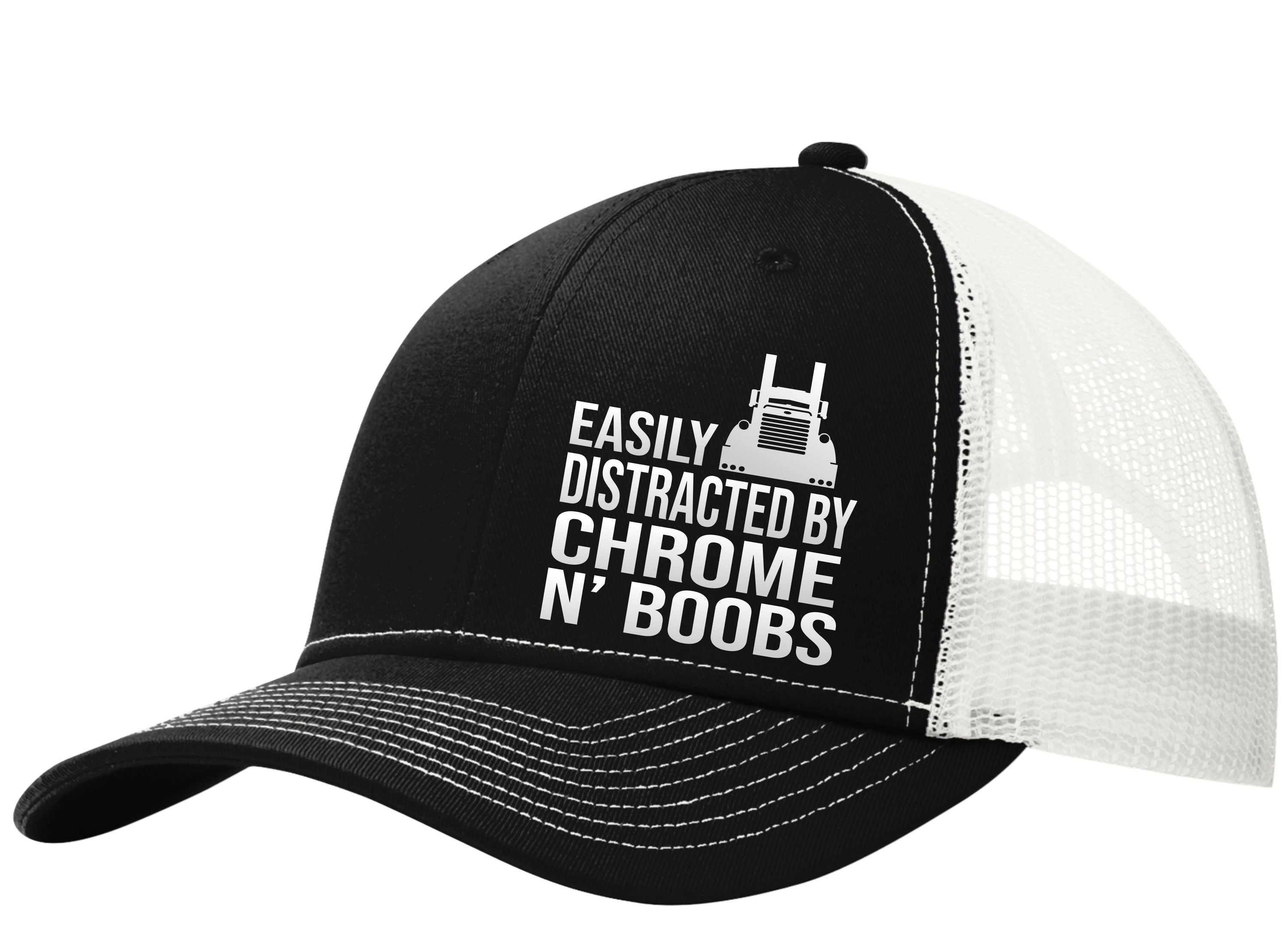 Easily Distracted by Chrome & Boobs Pete Trucker Hat Free Shipping