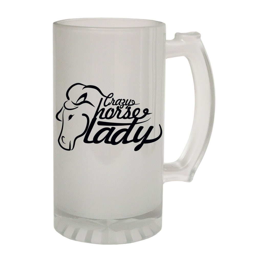 123t Frosted Glass Beer Stein - Crazy Horse Lady - Funny Novelty Birthday
