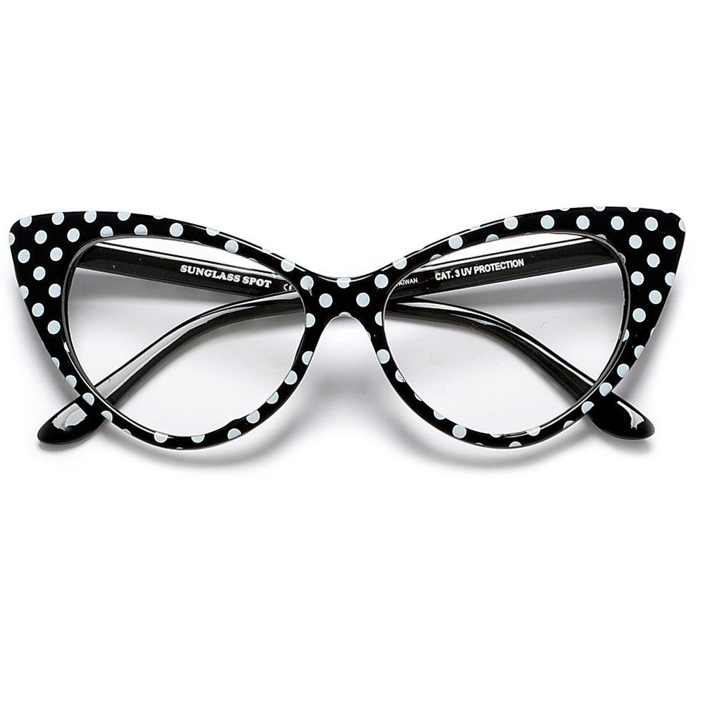 50s Inspired Polka Dot Cat Eye Clear Lens Eye Wear Glasses Sunglass Spot