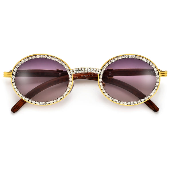 WOOD TEMPLE SHIMMERING CRYSTALS EMBED HIGH FASHION SUNNIES